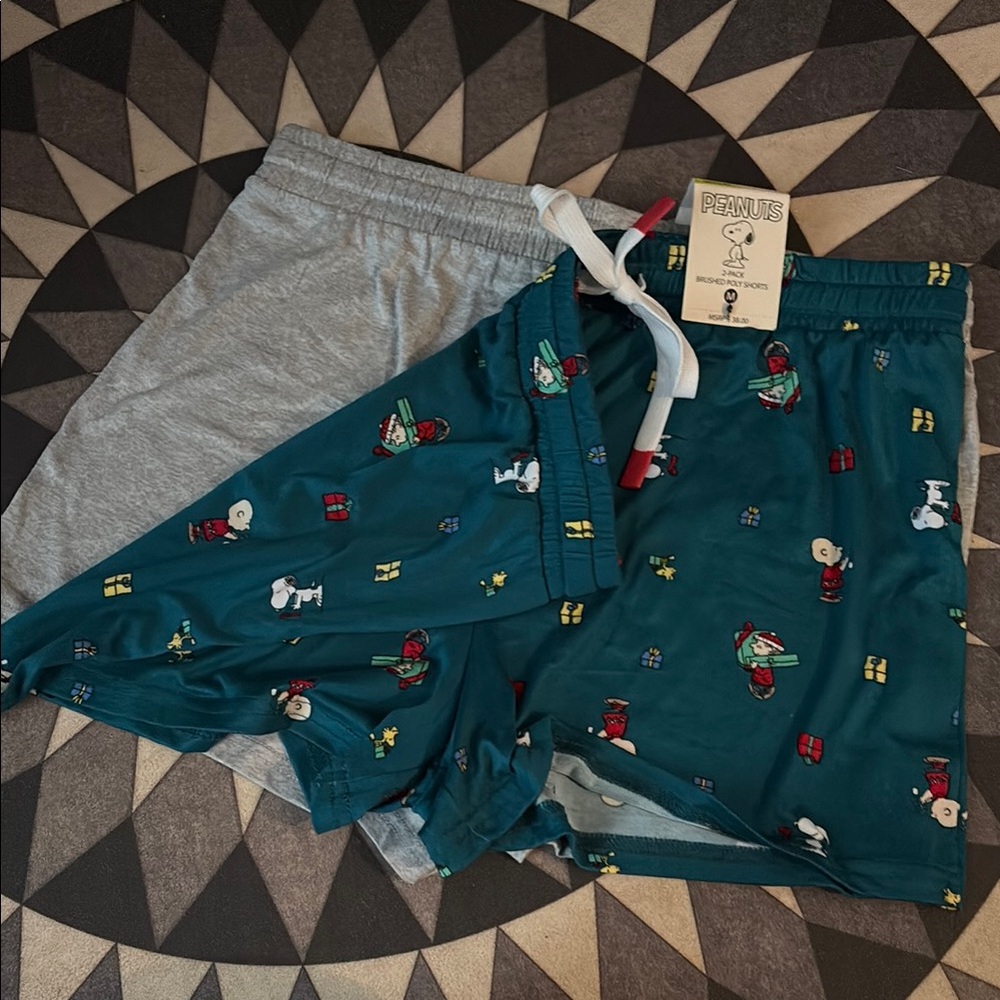 NWT 2-Pack Peanuts Character Pajama Shorts Set - Gray and Teal